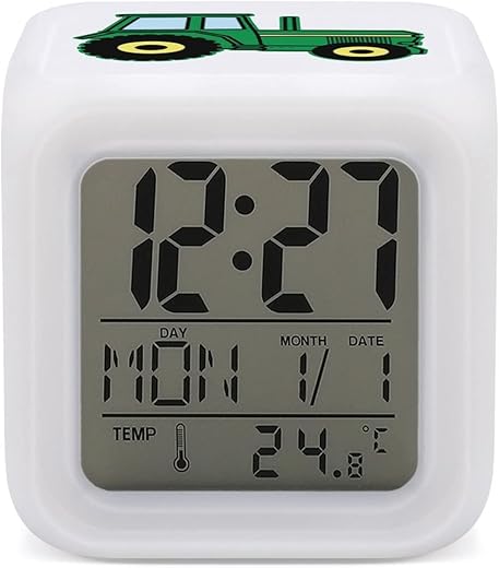 Farm Tractor 7 Color LED Change Digital Alarm Clock Wake Up Alarm Clock Cube Sleep Trainer