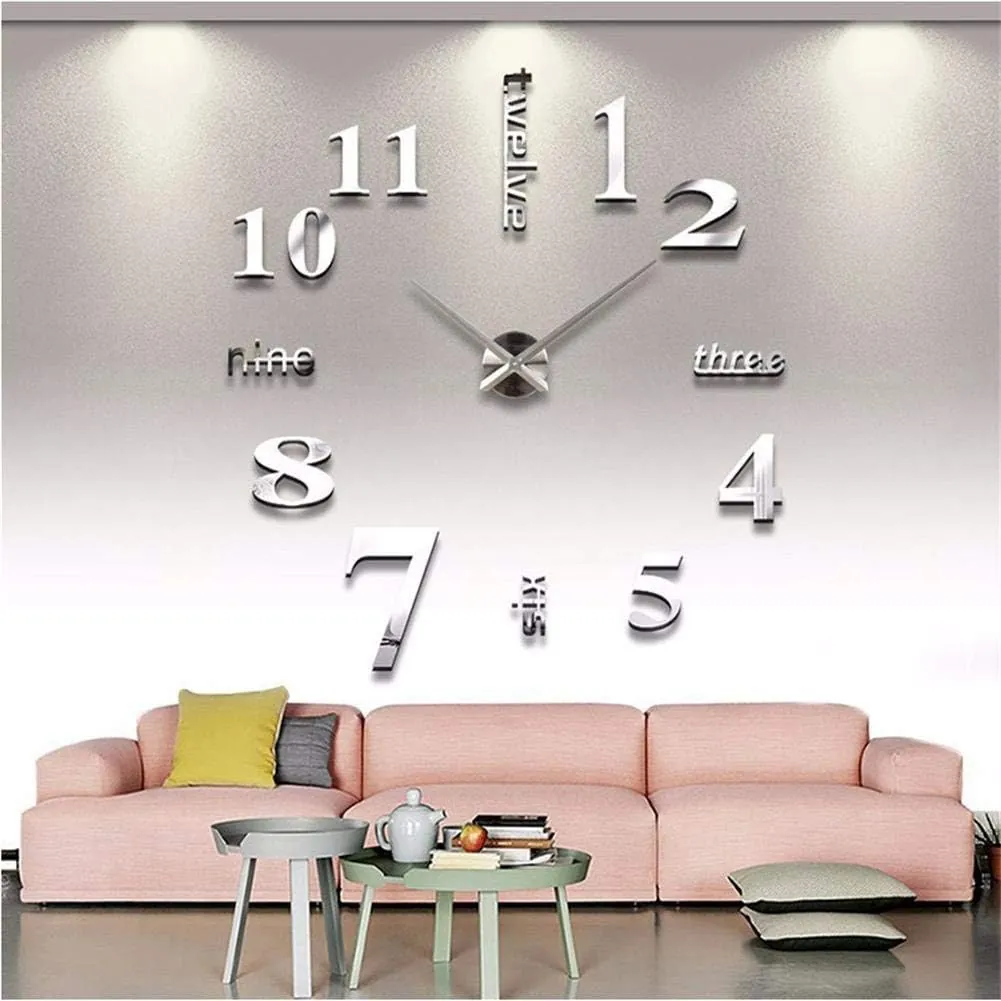 FASHION in THE CITY Large 3D DIY Wall Clock Frameless Mirror Surface Big Wall Clock Home Decoration for Living Room Bedroom Home Office Kids Room Hotel Coffee Hall Bar Wall Decoration