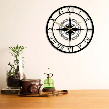 Fasiaou LED Lights Transparent Wall Clock Black Wind Rose Compass Direction Chart Nautical Acrylic Clock Decorative Wall Clock/house/A Gift