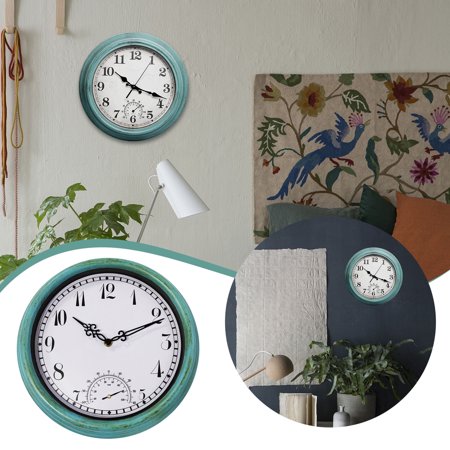 Father’s Day Clearance Instruments Retro Round Turquoise Metal Analog Wall Clock