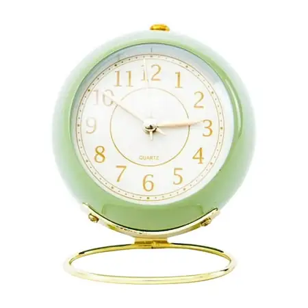 Fdelink Alarm Clock Small Desk Clocks for Shelf Bedroom Office, Table Alarm Clocks, Gold Vintage Metal Living Room Decor Clock Green