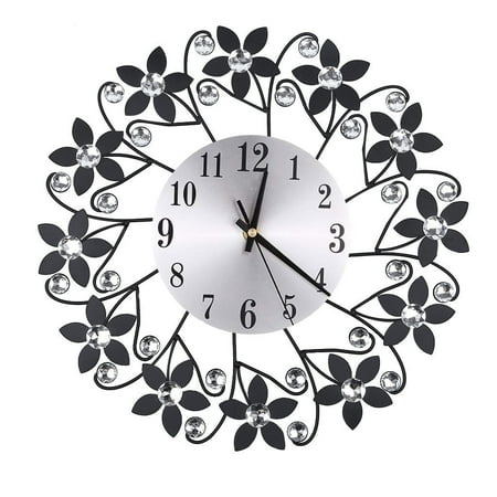 Feokm 1x Wall Clock, Wrought Iron Diamond Fashion Wall Clock Bedroom Silent Metal Wall Clock Decor