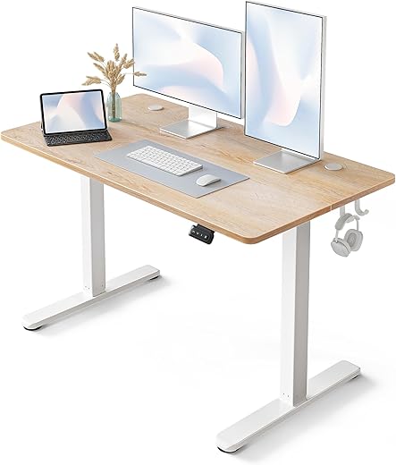 FEZIBO Electric Standing Desk, 48 x 24 Inches Height Adjustable Stand up Desk, Sit Stand Home Office Desk, Computer Desk, Maple