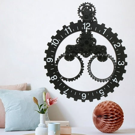 Fichiouy 27 Metal Gear Wall Clock Mechanical Moving Gear Clock Home Decor Black