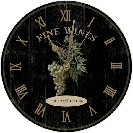 Fine Wine Wall Clock Vintage Rustic Kitchen Wall Clock Wine Large Wall Clocks Battery Operated 12 Inch Non-Ticking Roman Numerals Retro Wall Decor Home Decor For Living Room Bedroom Office