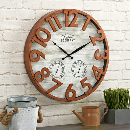 FirsTime & Co. Copper Shiplap Outdoor Wall Clock, Farmhouse, Analog, 18 x 2.5 x 18 in