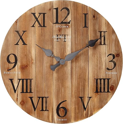 FirsTime & Co. Dark Brown Rustic Barn Wood Wall Clock, Large Vintage Decor for Living Room, Home Office, Round, Wood, Farmhouse, 24 inches