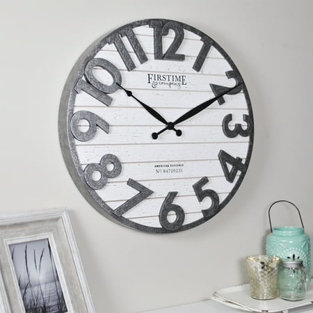 FirsTime & Co. Dark Silver Sawyer Shiplap Wall Clock, Farmhouse, Analog, 18 x 2.5 x 18 in