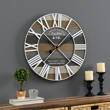 FirsTime & Co. Gray Maritime Planks Wall Clock, Farmhouse, Analog, 24 x 2 x 24 in