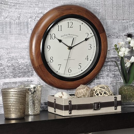 FirsTime & Co. Walnut Round Wall Clock, 11