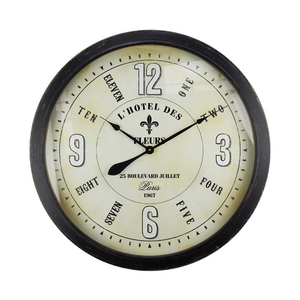 Fleur Village Distressed Brown Oversized Wall Clock