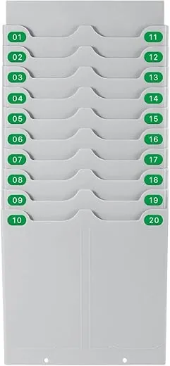 Flexzion Time Card Holder Wall Mount Expandable Time Clock Rack Double Row 20 Slot Rack Card Holder for 7 x 3.46-Inch Timesheets for Attendance Payroll Employee Assignment in Out Timecard Rack, Gray