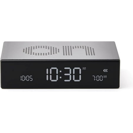 Flip Premium Digital Alarm Clock - Rechargeable Desk Clock with On/Off Faces - Snooze Function, Pure VA LCD Display, Touch & Sound Sensor, Aluminum - Black