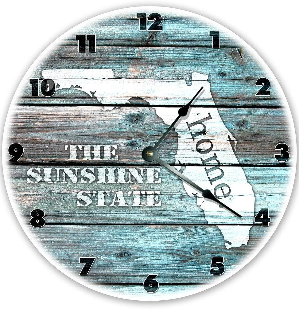 Florida Silent Non Ticking Round Battery Operated Handmade Hanging Extra Large 12 Inch Wall Clock for Bedroom Office Cottage Decoration