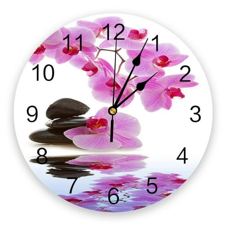 Flower Pink Orchid Reflection Silent Wall Clock Kitchen Living Room Bathroom Bedroom Office rative Hanging Clocks