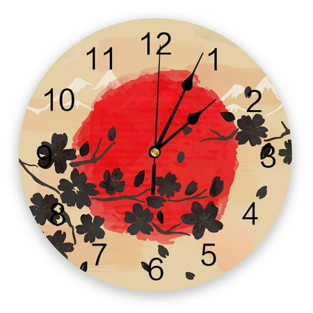 Flower Retro Red Sun Cherry Clocks Home Wall Decorations Living Room Wall Clock Modern Design Wall Stickers Digital Clock