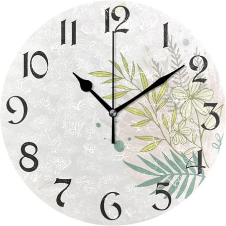 Flower Silent Round Wall Clock, Floral Non-Ticking Decorative Battery Operated Quiet Clock for Living Room Home Office School Kitchen,Small, 9 Incl Desk Clock