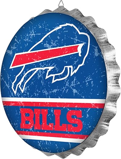 FOCO Buffalo Bills 13” Jumbo Metal Distressed Bottle Cap Wall Sign – Limited Edition Bills Sign – Represent the NFL and Show Your Spirit with Officially Licensed Football Fan Gear