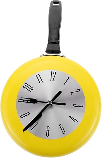 FOMIYES Home Decor Wall Clock Wall Clock 8inch Silent Battery Operated Wall Clock Frying Pan Hanging Clock for Kitchen Bathroom Without Battery Yellow Wall Clocks Battery Operated Office Decor