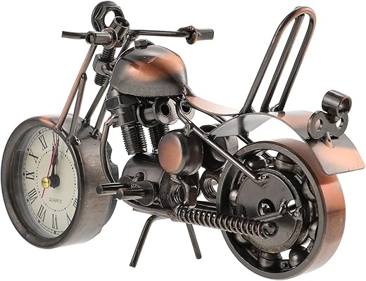 FOMIYES Motorcycle Decor Motorcycle Figurine Bedside Alarm Clock: Retro Classic Handmade Iron Motorcycle Shape Kids Clock Metal Art Ornament for Table Decor Coffee Bike Ornament