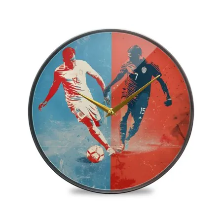 Football Players Contest for Ball Acrylic Round Clock Battery Operated Gold Pointer No Numbers Home Decor for Bedroom Office Study 9.5 Diameter