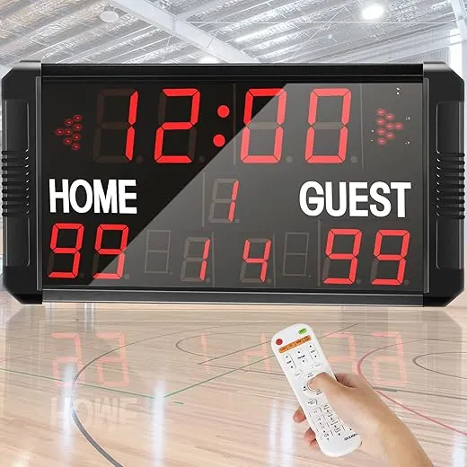 Football Scoreboard Basketball Scoreboard & Timer 14s/24s Shot Portable Digital Electronic LED Scoreboard for Football Basketball League Wrestling Tournament Soccer Sports Training Events