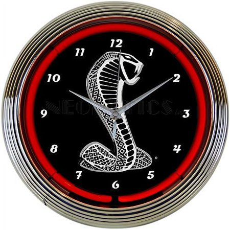 Ford Snake Red Neon Wall Clock, 15-Inch, Chrome Finish Rim and Hands, red Glass Tube - 8FRDSN - Officially Licensed Product