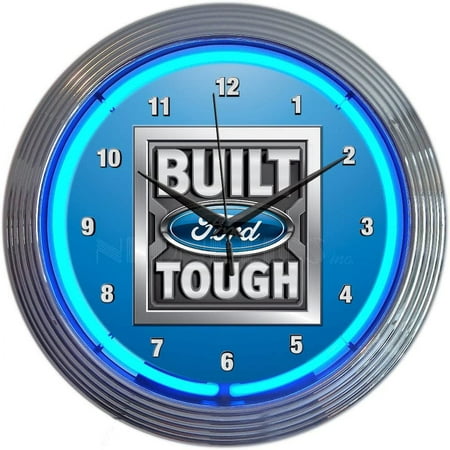 ford Tough Blue Neon Wall Clock - Illuminated Timepiece for Home Garage or Man Cave