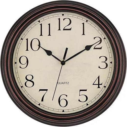 Foxtop 14 Inch Wall Clock Battery Operated Silent Non-Ticking Classic Vintage Retro Wall Clock Decorative for Office Living Room Kitchen Home (Bronze)