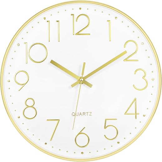 Foxtop 14 Inch Wall Clock, Large Silent Non-Ticking Gold Wall Clock Battery Operated Round Quartz Modern Wall Clock Decorative for Living Room Bedroom Kitchen Home Office