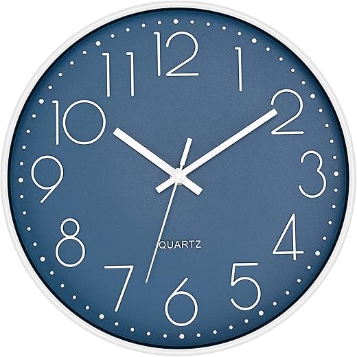 Foxtop Modern Wall Clock Silent Non Ticking Battery Operated Quartz Round Wall Clock Decor for Bedroom Kitchen Home Office School (12 Inch, Cerulean)