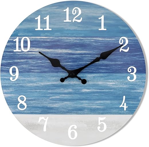 Foxtop Wall Clock 12 Inch, Rustic Wall Clocks Beach Themed Battery Operated Silent Non Ticking Round Coastal Wooden Clock Decorative for Living Room Kitchen Bedroom