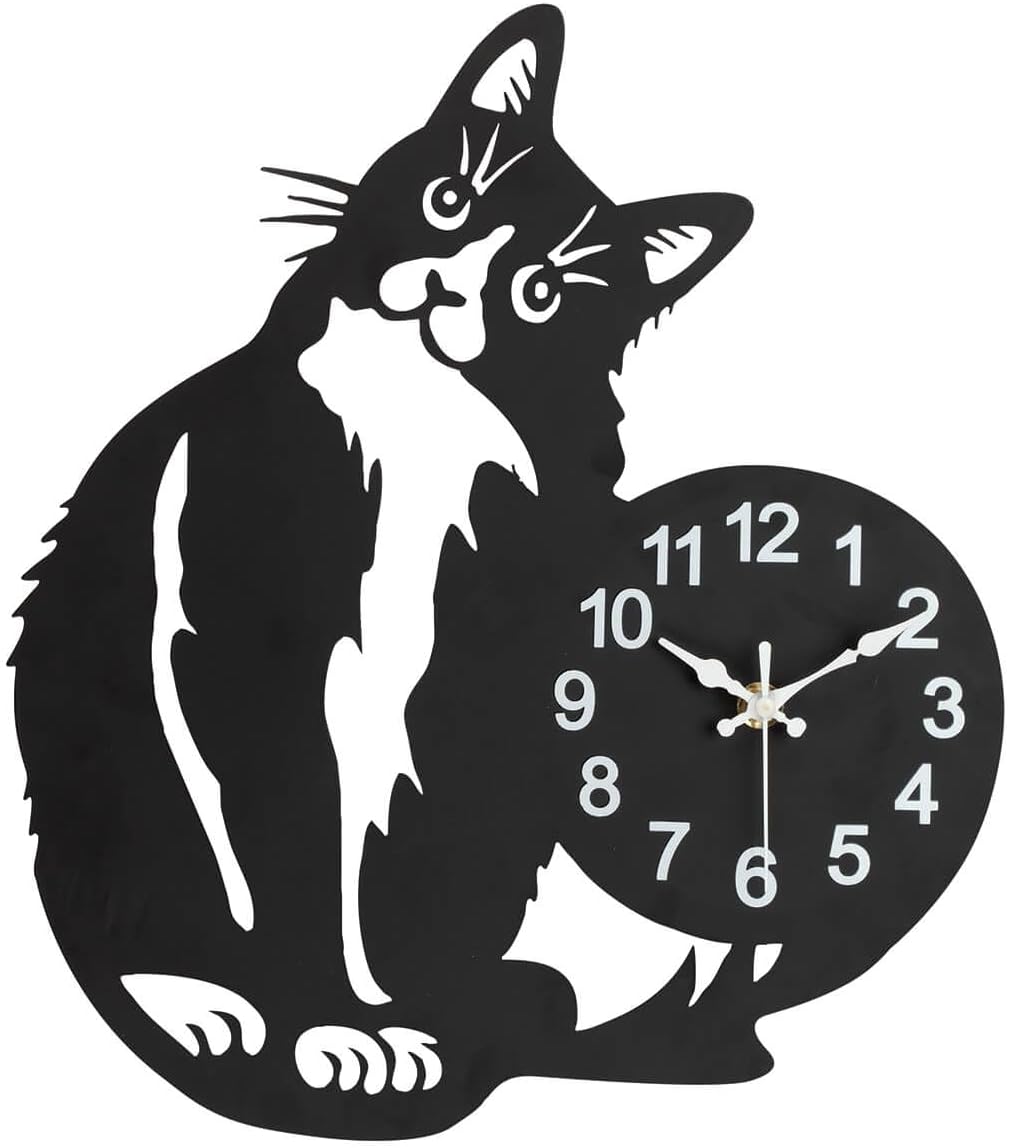 Fox Valley Traders Curious Cat Wall Clock - Playful Design with Fine Details | Easy-to-Read Clock Face | Lightweight Metal | Great Gift for Cat Lovers | 11 3/4 x 13 7/8