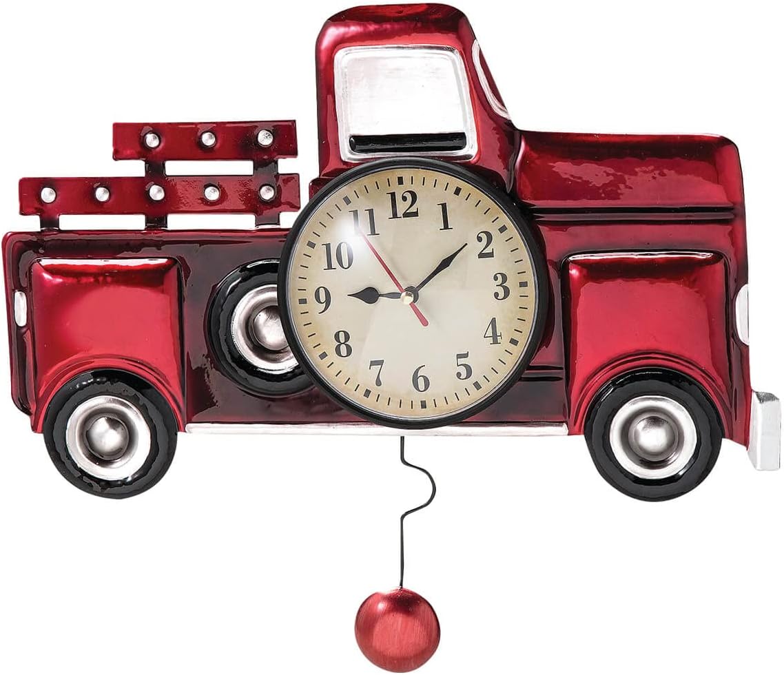 Fox Valley Traders Red Truck Metal Pendulum Wall Clock