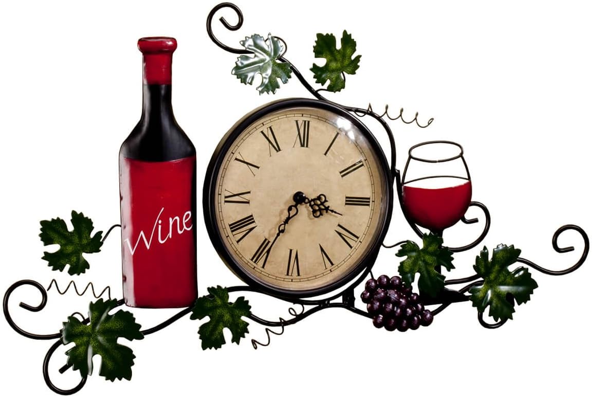 Fox Valley Traders Wine Wall Clock, Roman Numeral, 6 ¼ Diameter Clock Face, Wall Décor, Green, One Size Fits All