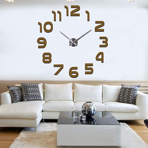 Frameless DIY Wall Clock Large 3D Mirror Surface Wall Clock Large Mute Wall Stickers for Living Room Bedroom Home Decorations (Coffee)