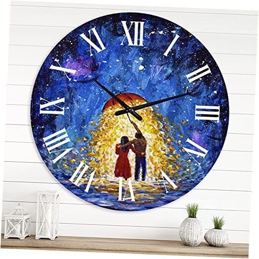 French Country wall clock 'Couple in Love Walks Under Glowing 29x29 Blue