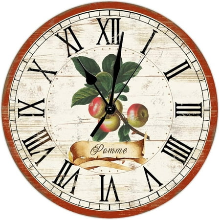 French Fruit Round Wall Clock 12Inch Round Clocks Red Fruit Wall Clocks Non Ticking Operated Wall Clock Shabby Chic Kitchen Decor Fruit Clock For Bathroom Bedroom Birthday Housewarming Gift