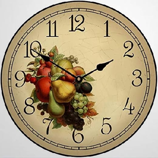 French Fruit Wall Clock Farmhouse Kitchen Wood Clock 12 Silent Non-Ticking Quartz Battery Operated Clock for Living Room Kitchen Bedroom Farmhouse Home Decor Birthday Wedding Gift