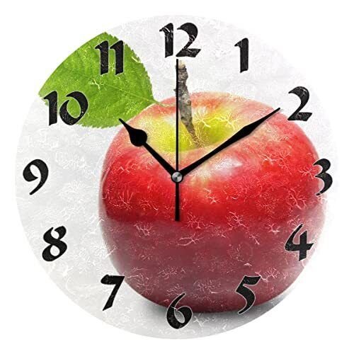Fresh Red Apples Round Wall Clock Silent Non Ticking Battery Operated Decorat...