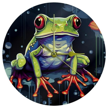 Frog Circular Acrylic Wall Clock - Elegant Timepiece for Home Décor - Modern Design with Quartz Movement - Silent Ticking - 12 inch Diameter