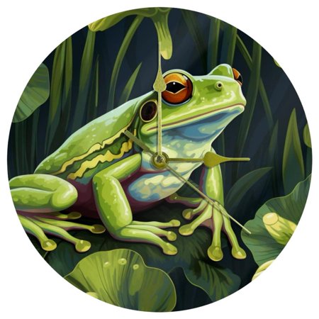 Frog Circular Acrylic Wall Clock - Elegant Timepiece for Home Décor - Modern Design with Quartz Movement - Silent Ticking - 12 inch Diameter