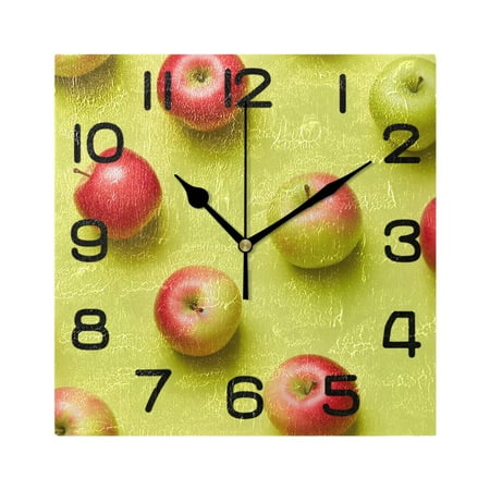 Fruit Apples Wall Clock Square Silent Non-Ticking Battery Operated Retro 7.78 Clock Home Kitchen Office Decoration