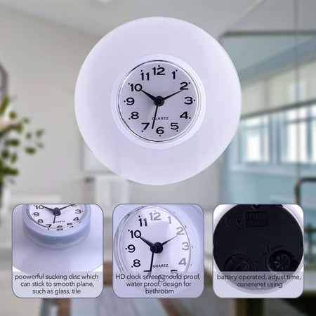 Fugacal Wall Clock, Waterproof Clock,Mini Cute Bathroom Kitchen Mirror Suction Wall Clock Shower Waterproof Quartz Clocks Decoration