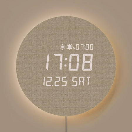 Full Moon LED Wood Silent Wall Clock with Remote Control, Nightlight Digital Wall Clock, Alarm Clock for Living Room Décor, Desk Clock with Date, Timer, Sunrise Alarm