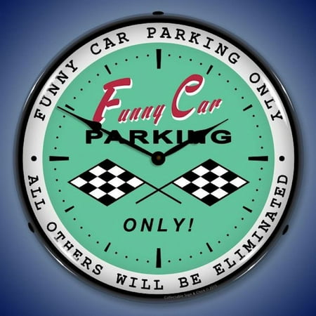 Funny Car Parking Wall Clock, Lighted: Racing Theme