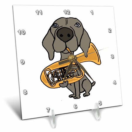 Funny Cool Weimaraner Dog Playing Tuba Cartoon 6x6 Desk Clock dc-265066-1