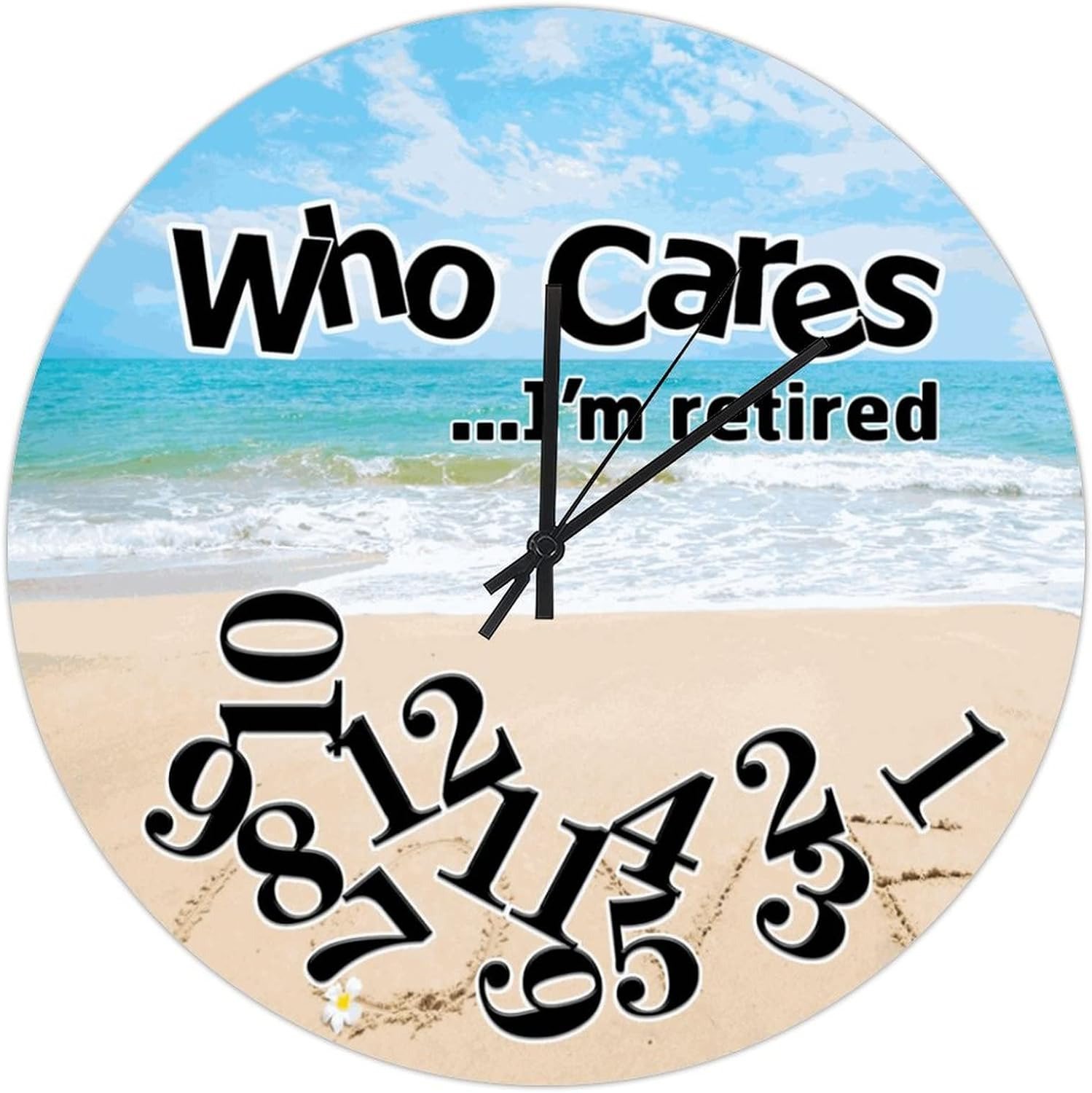 Funny Gift for Retirement Clock for Wall Who Cares I'M Retired Beach Wooden Deco