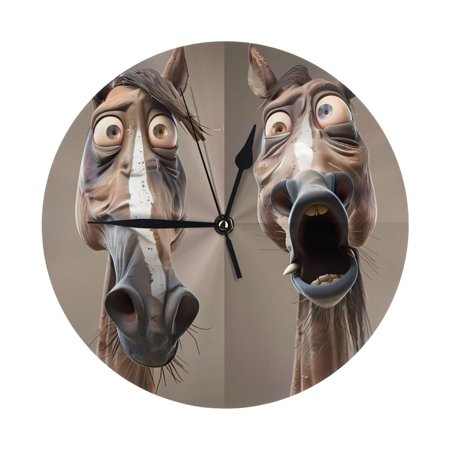 Funny Horse Faces Expressions Wall Clock Silent Non Ticking - 10 Inch Battery Operated Modern Clocks for Living Room Bedroom Kitchen Bathroom Office Classroom, Decorative Clocks