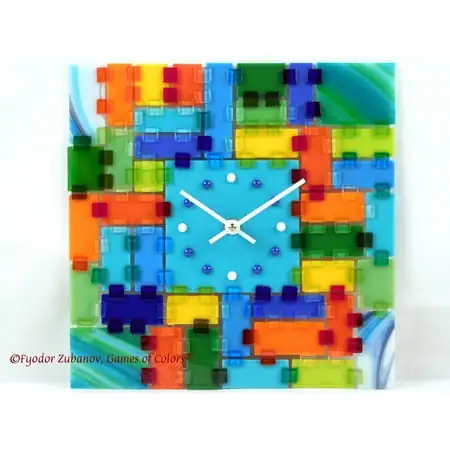 Fused Glass Wall Clock Rectangular Fantasy - Morning Dew. Atomic